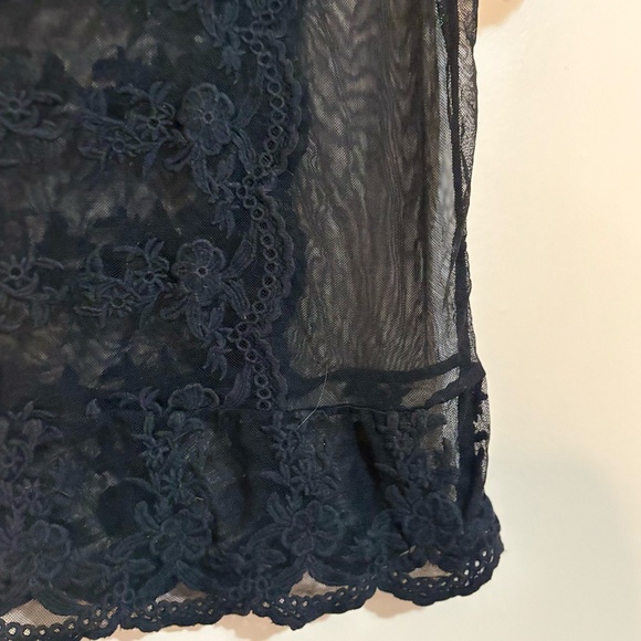 Black Mesh Tee with Lace Overlay and Scalloped Edges - Picture 8 of 13